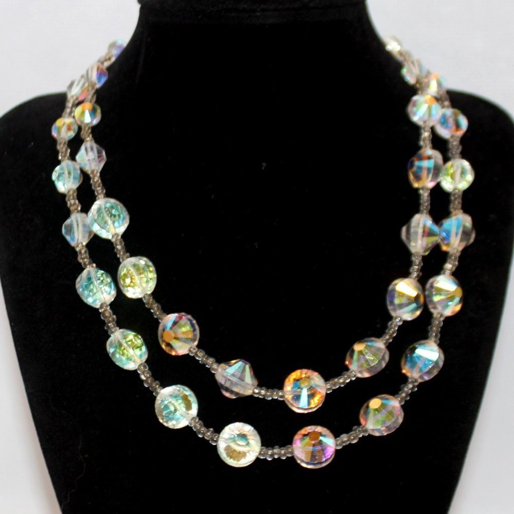 Vintage Vendome Deltah L H & S Inc. Double Strand AB Crystal Necklace